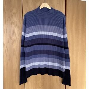 y2k Vintage Sonoma Striped Chunky Rib Knit Sweater Turtleneck Preppy Indie Retro